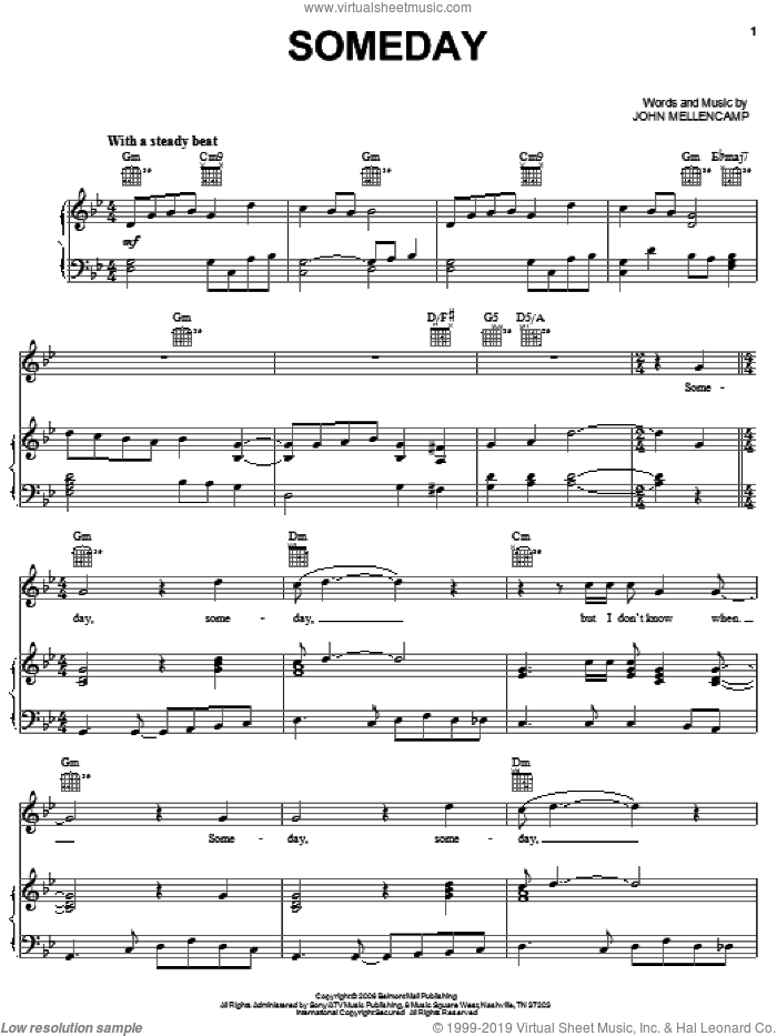 Someday sheet music for voice, piano or guitar by John Mellencamp, intermediate skill level