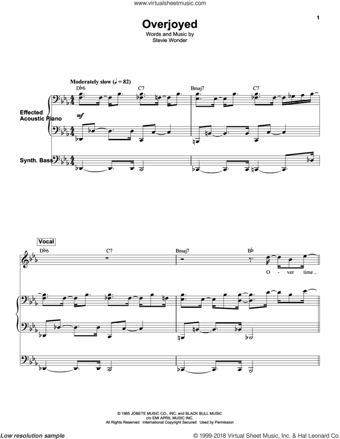 Overjoyed sheet music for keyboard or piano by Stevie Wonder, intermediate skill level