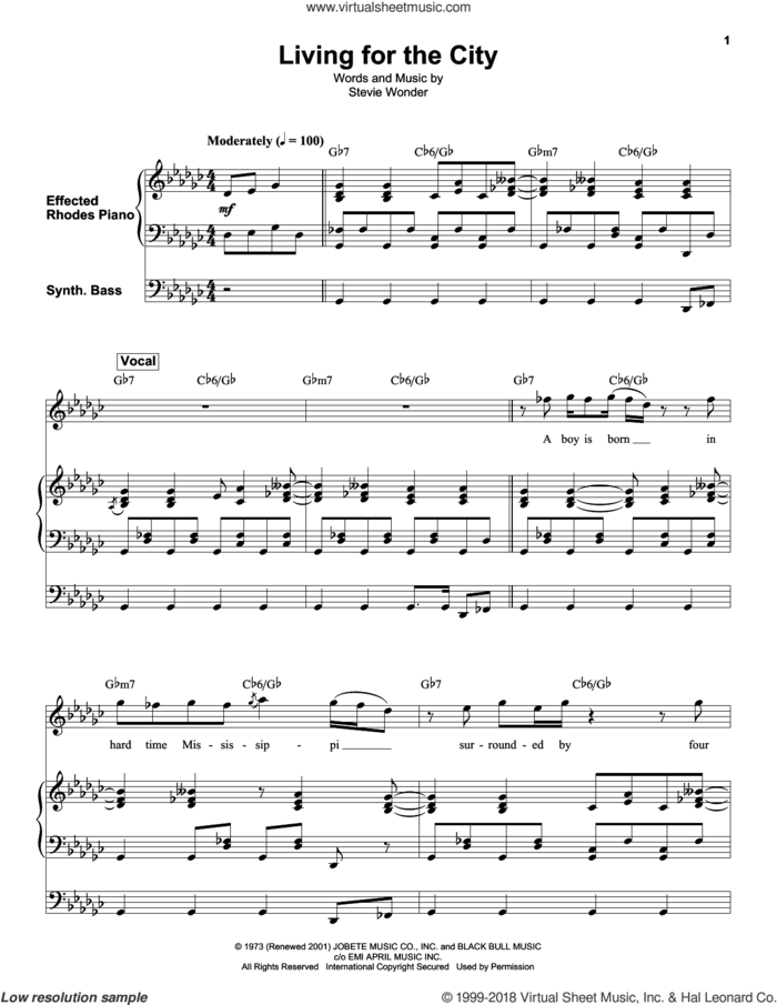 Living For The City sheet music for keyboard or piano by Stevie Wonder, intermediate skill level