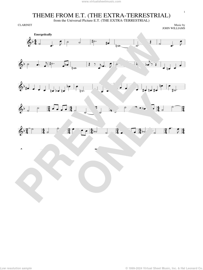 Theme From E.T. (The Extra-Terrestrial) sheet music for clarinet solo by John Williams, intermediate skill level