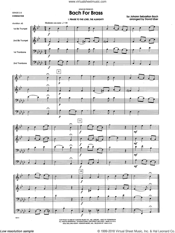Bach For Brass (COMPLETE) sheet music for brass quartet by Johann Sebastian Bach and David Uber, classical score, intermediate skill level