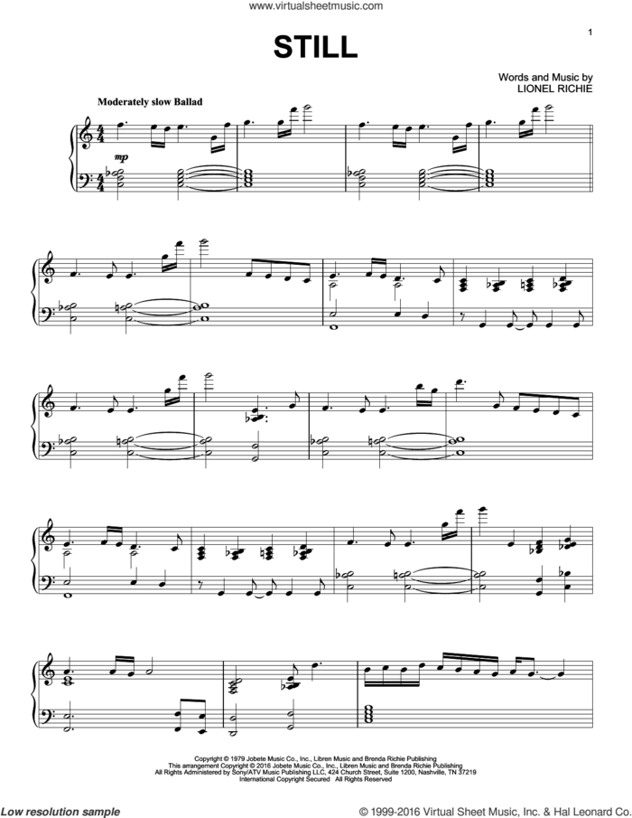 Still [Jazz version] sheet music for piano solo by The Commodores and Lionel Richie, intermediate skill level