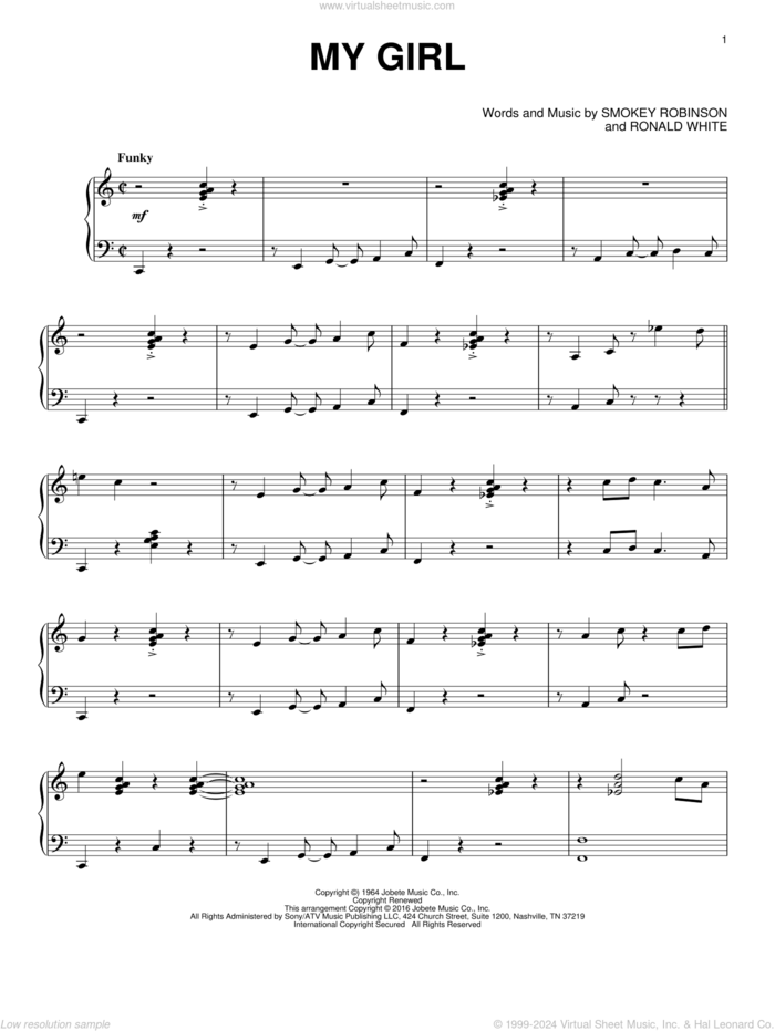 My Girl [Jazz version] sheet music for piano solo by The Temptations and Ronald White, intermediate skill level