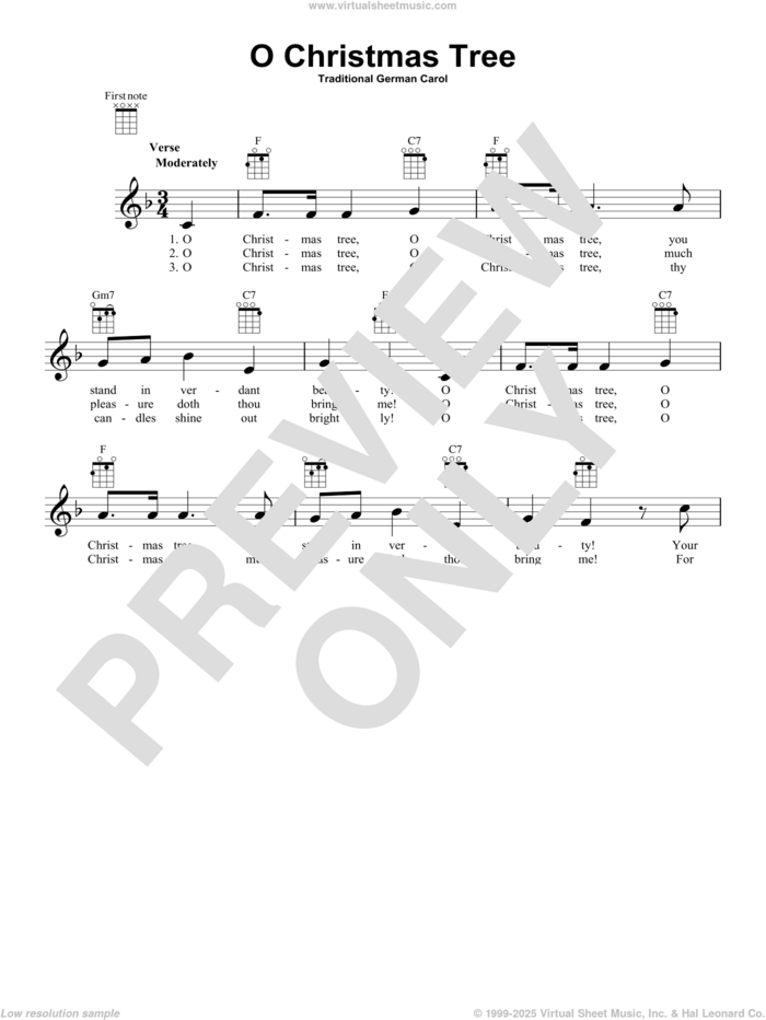 O Christmas Tree sheet music for ukulele, intermediate skill level