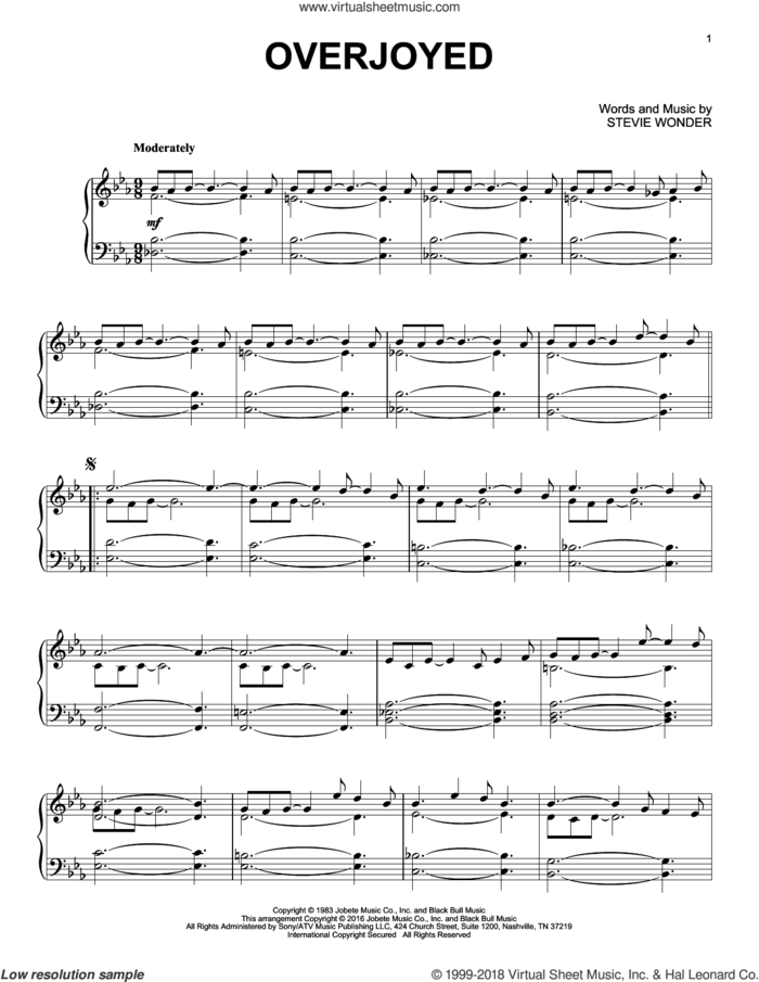 Overjoyed [Jazz version] sheet music for piano solo by Stevie Wonder, intermediate skill level
