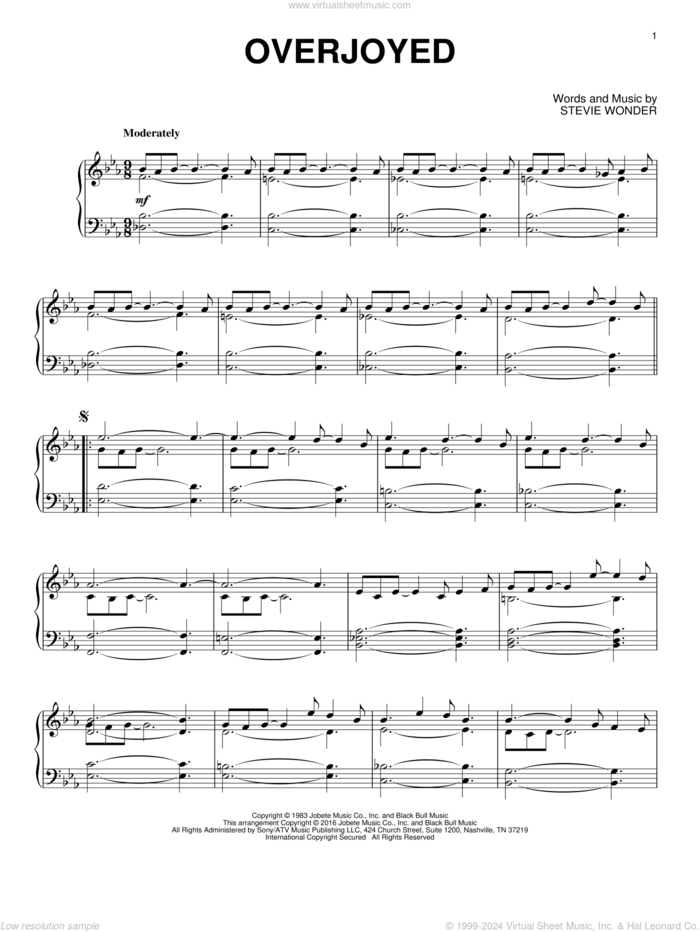 Overjoyed [Jazz version] sheet music for piano solo by Stevie Wonder, intermediate skill level