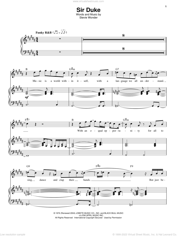 Sir Duke sheet music for keyboard or piano by Stevie Wonder, intermediate skill level