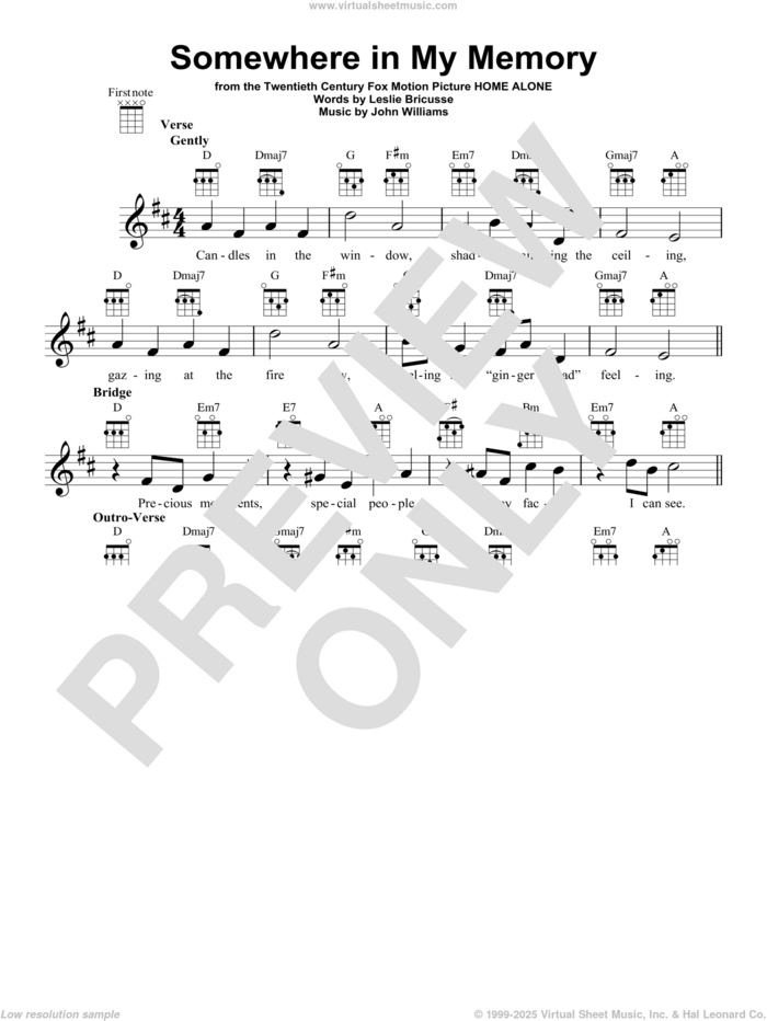 Somewhere In My Memory sheet music for ukulele by John Williams and Leslie Bricusse, intermediate skill level