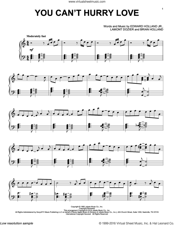 You Can't Hurry Love [Jazz version] sheet music for piano solo by Brian Holland, Phil Collins, The Supremes, Edward Holland Jr. and Lamont Dozier, intermediate skill level
