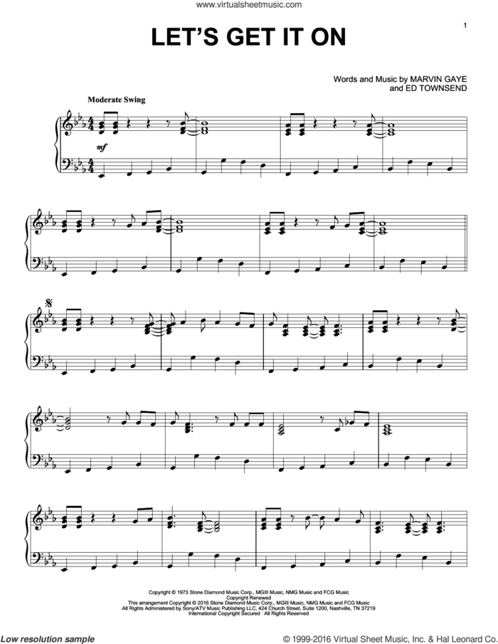 Let's Get It On [Jazz version] sheet music for piano solo by Marvin Gaye and Ed Townsend, intermediate skill level
