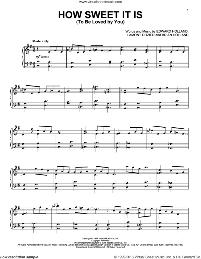 How Sweet It Is (To Be Loved By You) [Jazz version] sheet music for piano solo by James Taylor, Marvin Gaye, Brian Holland, Eddie Holland and Lamont Dozier, intermediate skill level