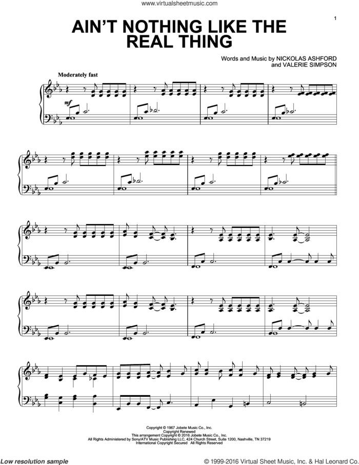 Ain't Nothing Like The Real Thing [Jazz version] sheet music for piano solo by Nickolas Ashford, Aretha Franklin, Donny & Marie, Marvin Gaye & Tammi Terrell and Valerie Simpson, intermediate skill level