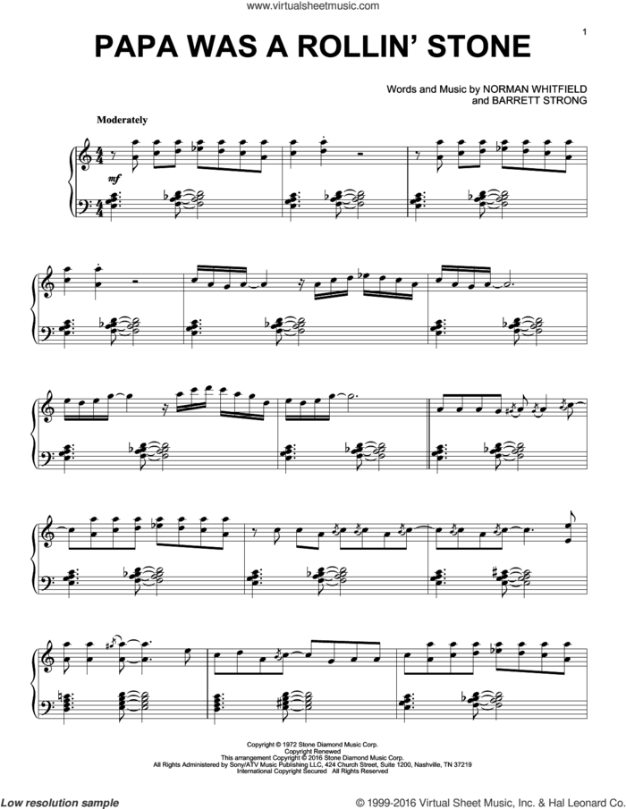 Papa Was A Rollin' Stone [Jazz version] sheet music for piano solo by Norman Whitfield, George Michael, The Temptations and Barrett Strong, intermediate skill level