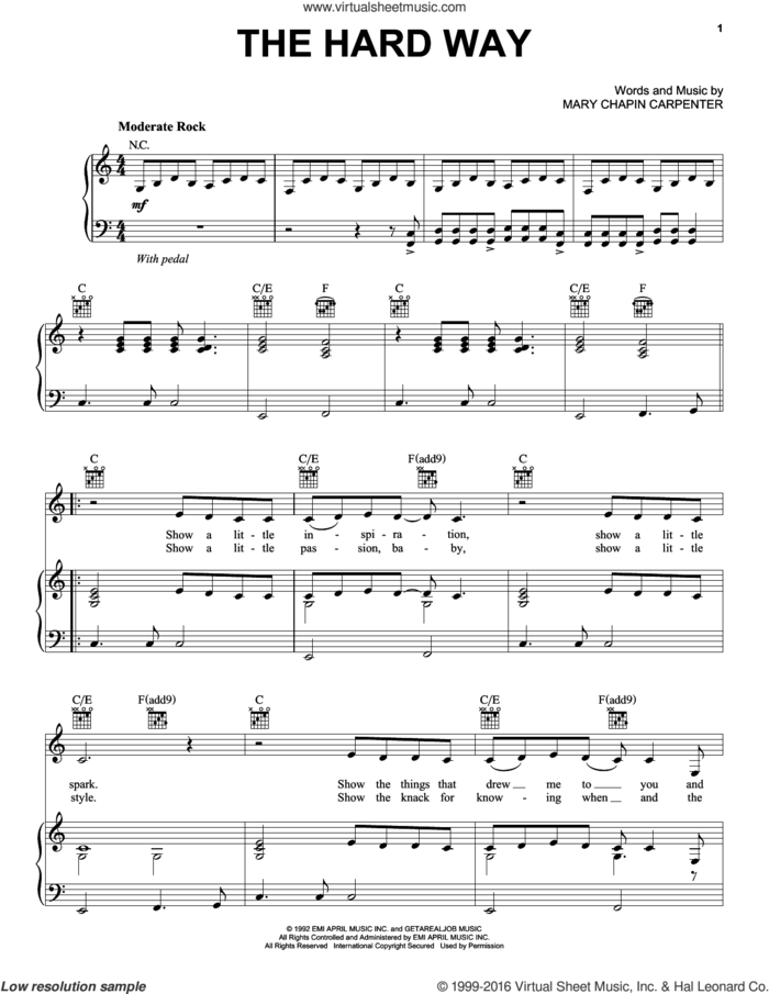 The Hard Way sheet music for voice, piano or guitar by Mary Chapin Carpenter, intermediate skill level