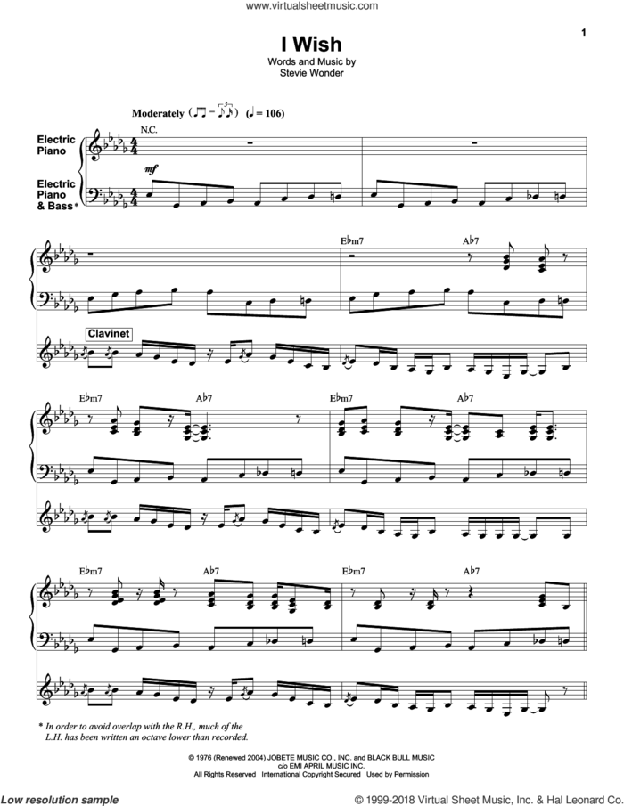 I Wish sheet music for keyboard or piano by Stevie Wonder, intermediate skill level