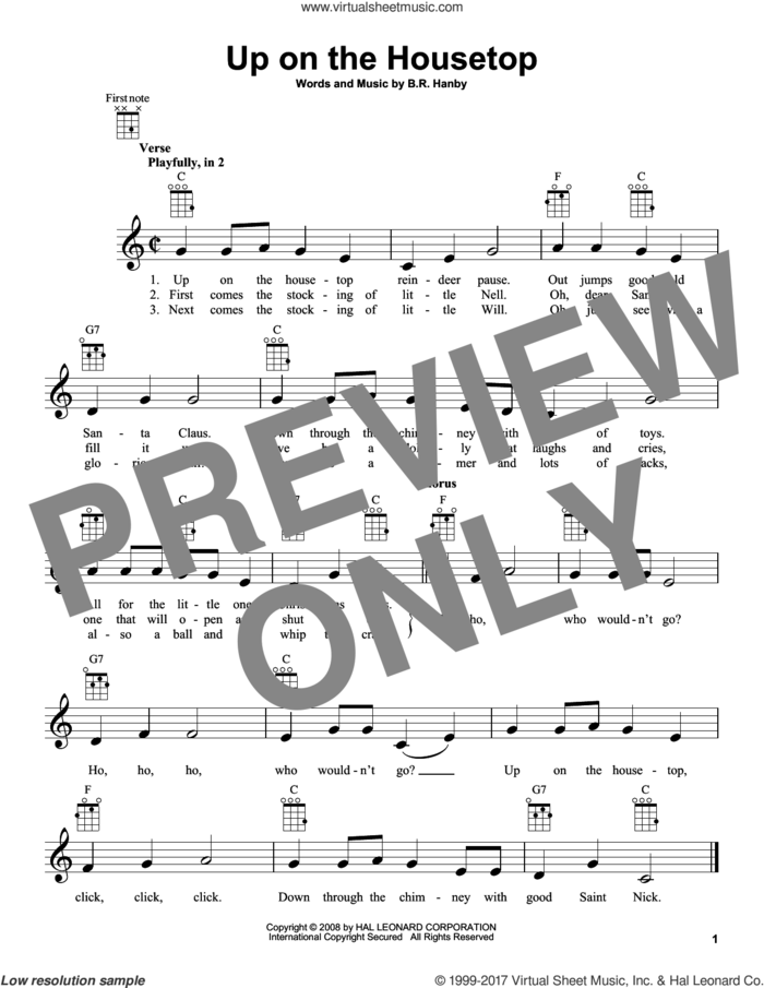 Up On The Housetop sheet music for ukulele by Benjamin Hanby, intermediate skill level