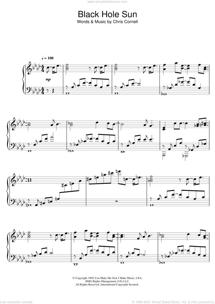 Black Hole Sun (from Westworld) sheet music for piano solo by Ramin Djawadi, Chris Cornell and Soundgarden, intermediate skill level