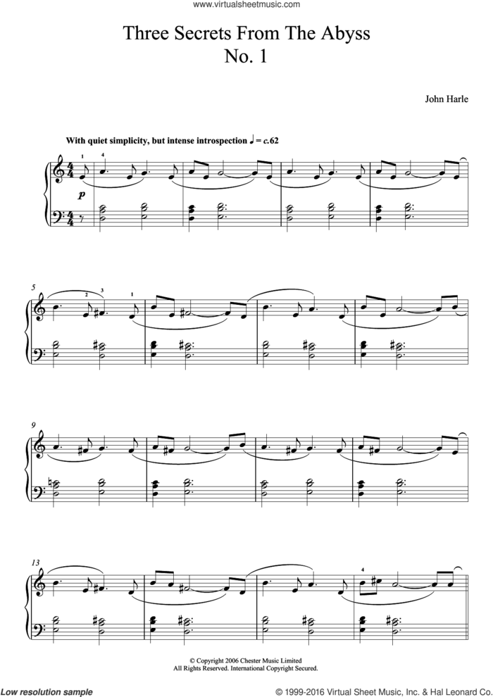 Three Secrets From The Abyss - No. 1 sheet music for piano solo by John Harle, classical score, intermediate skill level
