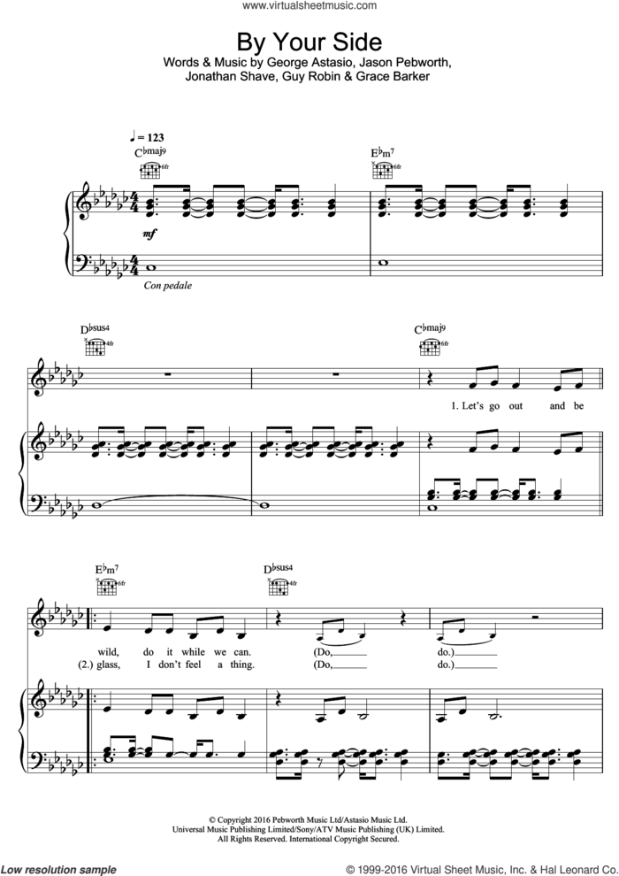 By Your Side sheet music for voice, piano or guitar by Jonas Blue, George Astasio, Grace Barker, Guy Robin, Jason Pebworth and Jonathan Shave, intermediate skill level