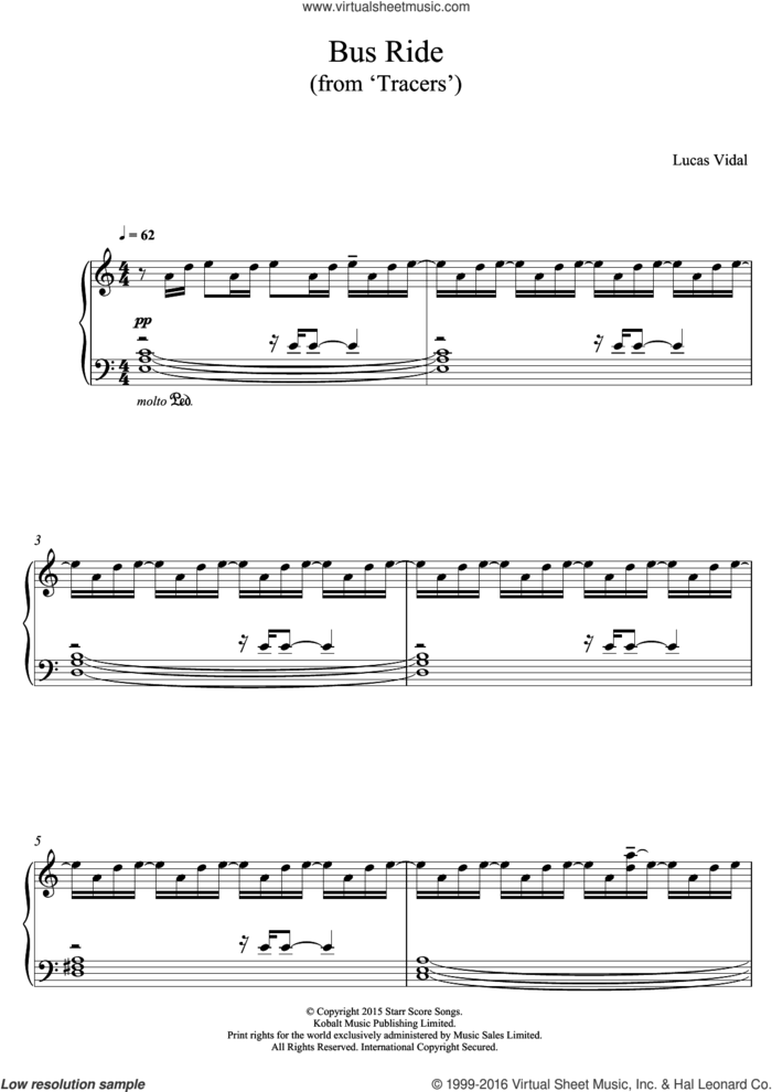 Bus Ride (from 'Tracers') sheet music for piano solo by Lucas Vidal, intermediate skill level