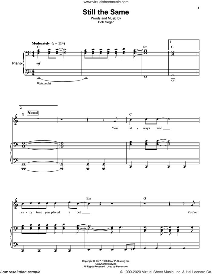 Still The Same sheet music for keyboard or piano by Bob Seger, intermediate skill level