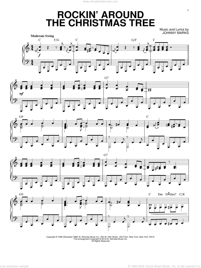 Rockin' Around The Christmas Tree [Jazz version] (arr. Brent Edstrom) sheet music for piano solo by Johnny Marks, LeAnn Rimes and Toby Keith, intermediate skill level