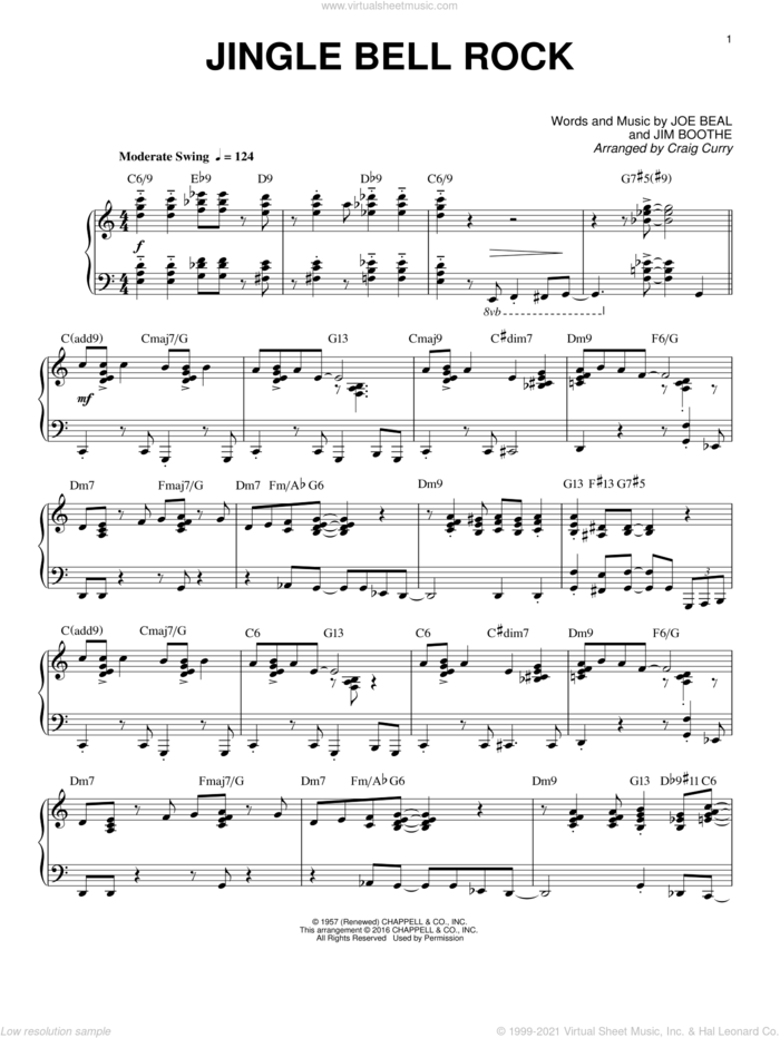 Jingle Bell Rock sheet music for piano solo by Joe Beal, Craig Curry and Jim Boothe, intermediate skill level