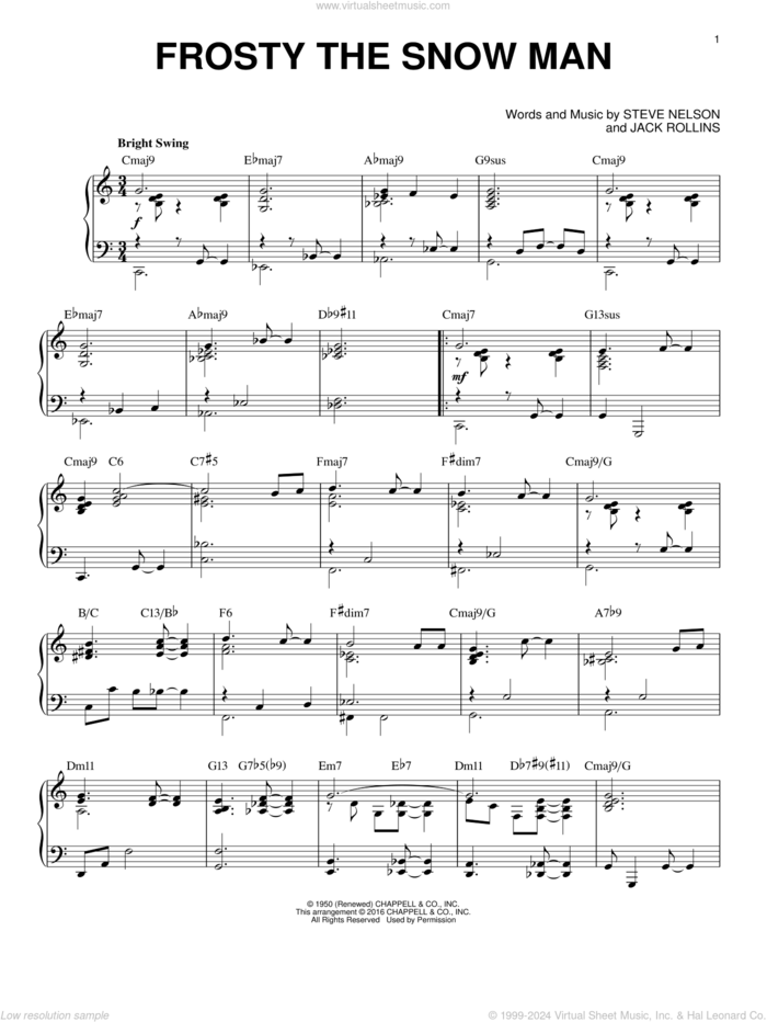 Frosty The Snow Man [Jazz version] (arr. Brent Edstrom) sheet music for piano solo by Steve Nelson and Jack Rollins, intermediate skill level