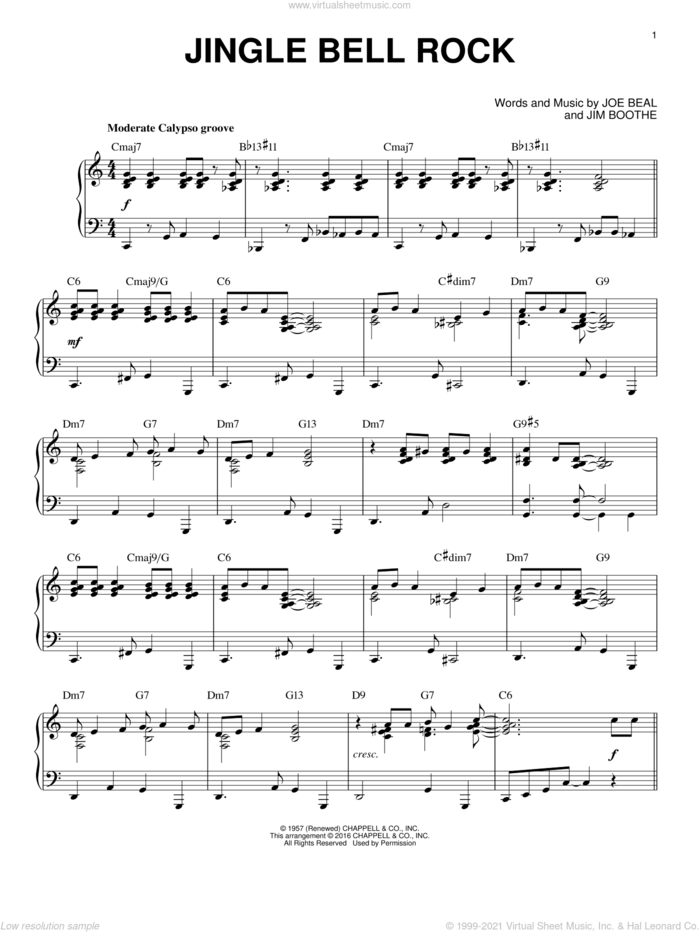 Jingle Bell Rock [Jazz version] (arr. Brent Edstrom) sheet music for piano solo by Joe Beal, Aaron Tippin, Bobby Helms and Jim Boothe, intermediate skill level
