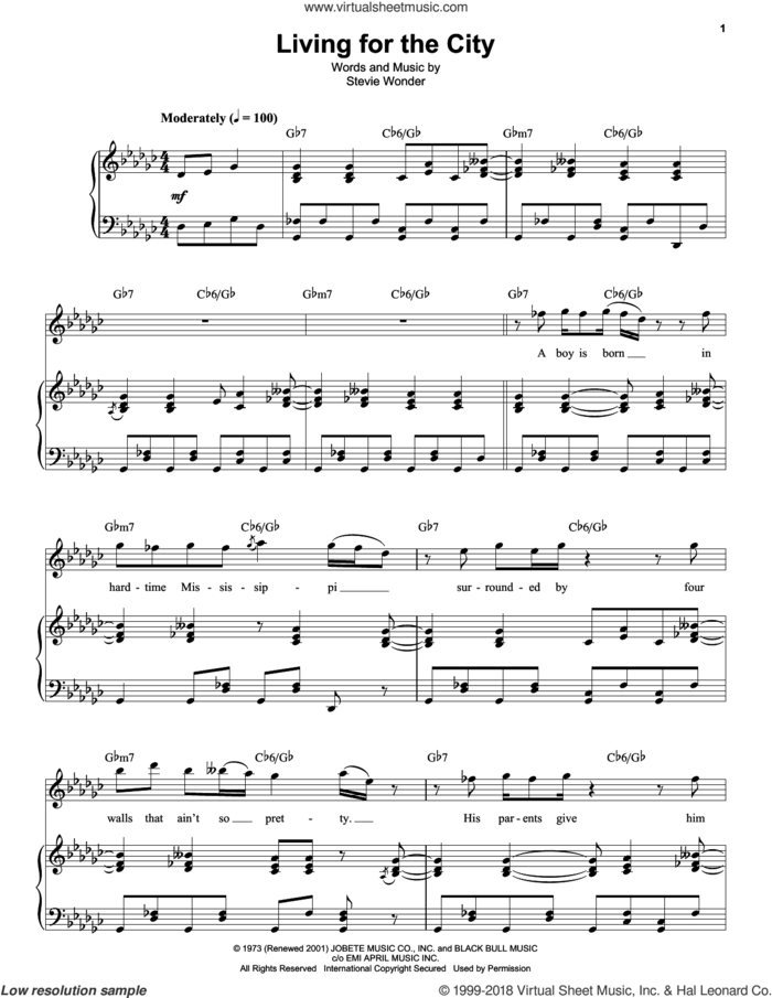 Living For The City sheet music for keyboard or piano by Stevie Wonder, intermediate skill level