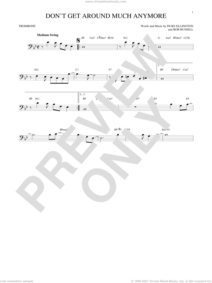 Don't Get Around Much Anymore sheet music for trombone solo by Duke Ellington and Bob Russell, intermediate skill level