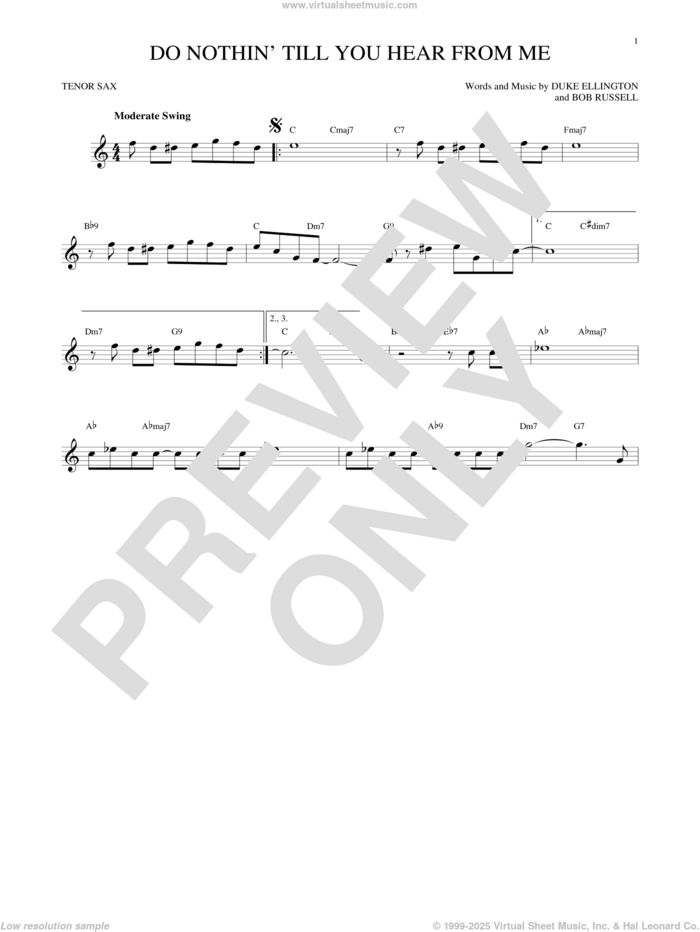 Do Nothin' Till You Hear From Me sheet music for tenor saxophone solo by Duke Ellington and Bob Russell, intermediate skill level