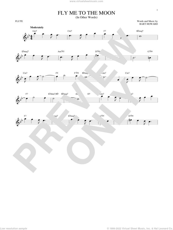 Fly Me To The Moon (In Other Words) sheet music for flute solo by Bart Howard and Tony Bennett, wedding score, intermediate skill level
