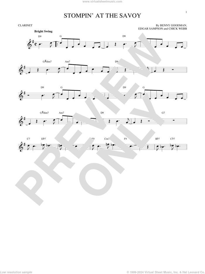 Stompin' At The Savoy sheet music for clarinet solo by Benny Goodman, Andy Razaf, Chick Webb and Edgar Sampson, intermediate skill level