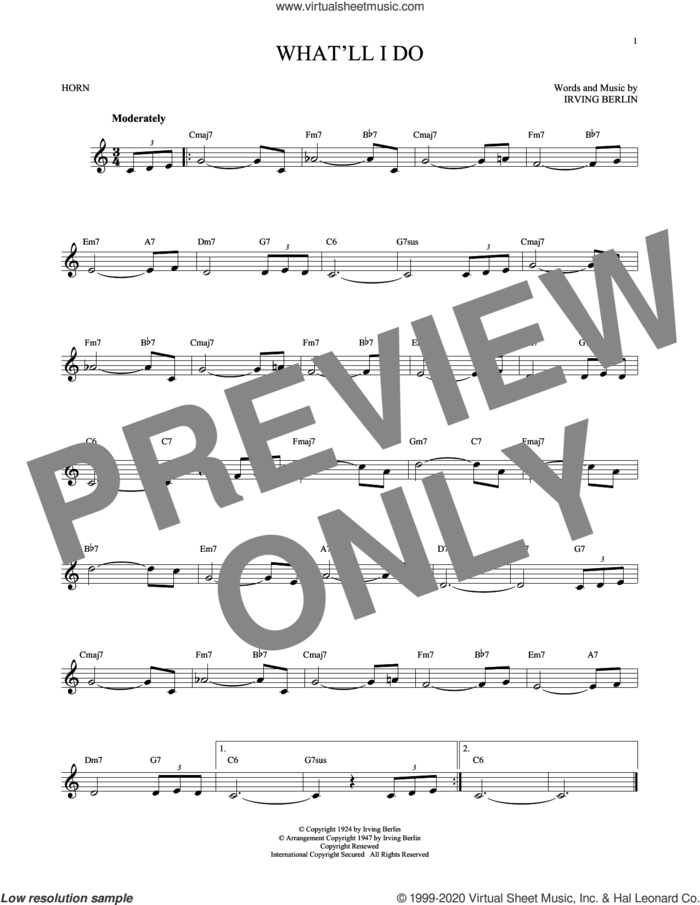 What'll I Do? sheet music for horn solo by Irving Berlin and Bobby Scott, intermediate skill level