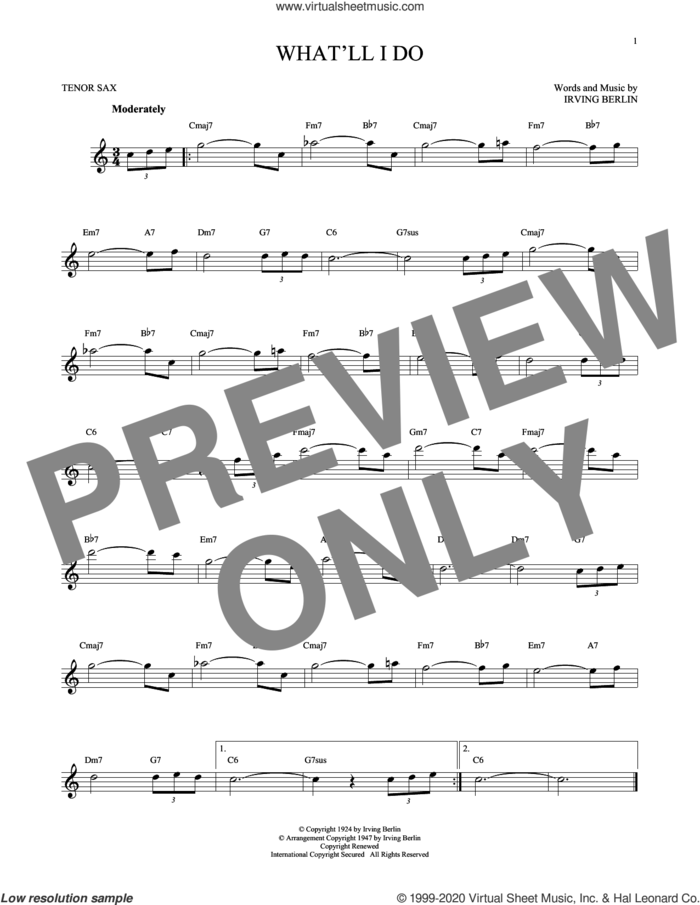 What'll I Do? sheet music for tenor saxophone solo by Irving Berlin and Bobby Scott, intermediate skill level