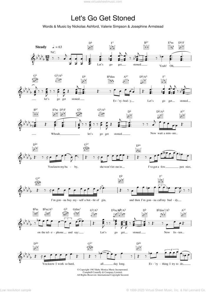 Let's Go Get Stoned sheet music for voice and other instruments (fake book) by Ray Charles, Josephine Armstead, Nickolas Ashford and Valerie Simpson, intermediate skill level