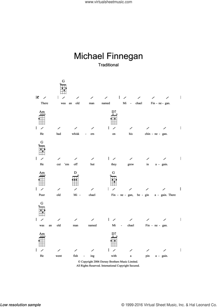 Michael Finnegan sheet music for ukulele (chords), intermediate skill level