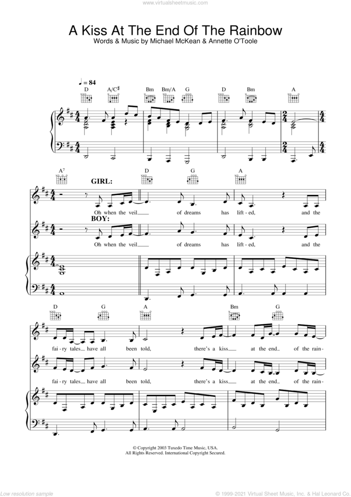 A Kiss At The End Of The Rainbow sheet music for voice, piano or guitar by Mitch & Mickey and Michael McKean, intermediate skill level