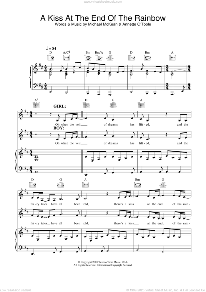 A Kiss At The End Of The Rainbow sheet music for voice, piano or guitar by Mitch & Mickey and Michael McKean, intermediate skill level