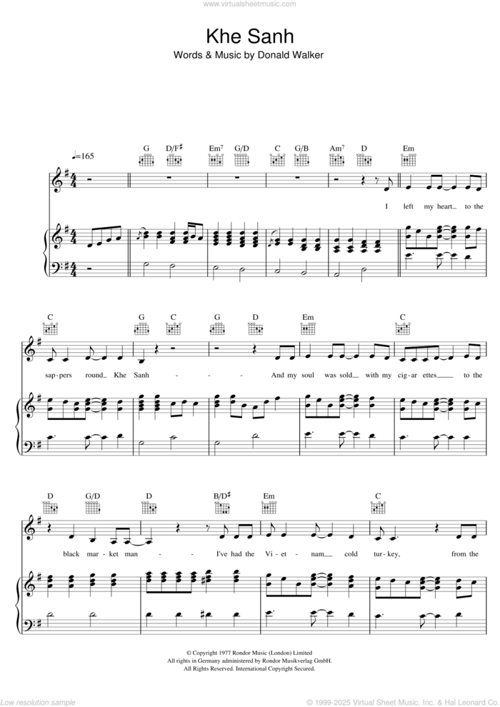 Khe Sanh sheet music for voice, piano or guitar by Cold Chisel and Donald Walker, intermediate skill level