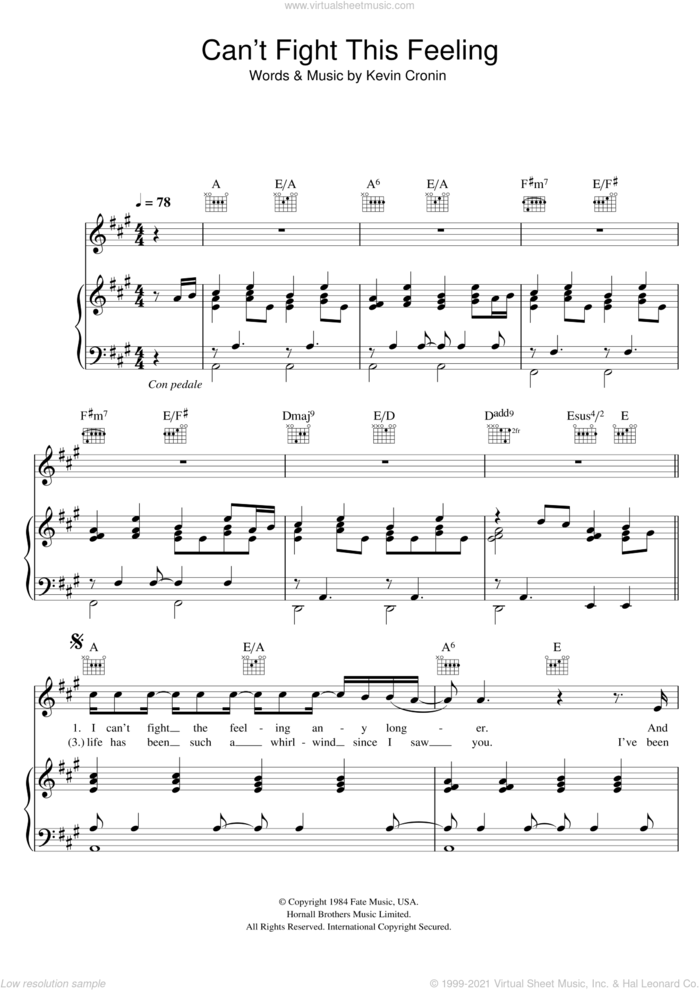 Can't Fight This Feeling sheet music for voice, piano or guitar by REO Speedwagon, Glee Cast and Kevin Cronin, intermediate skill level