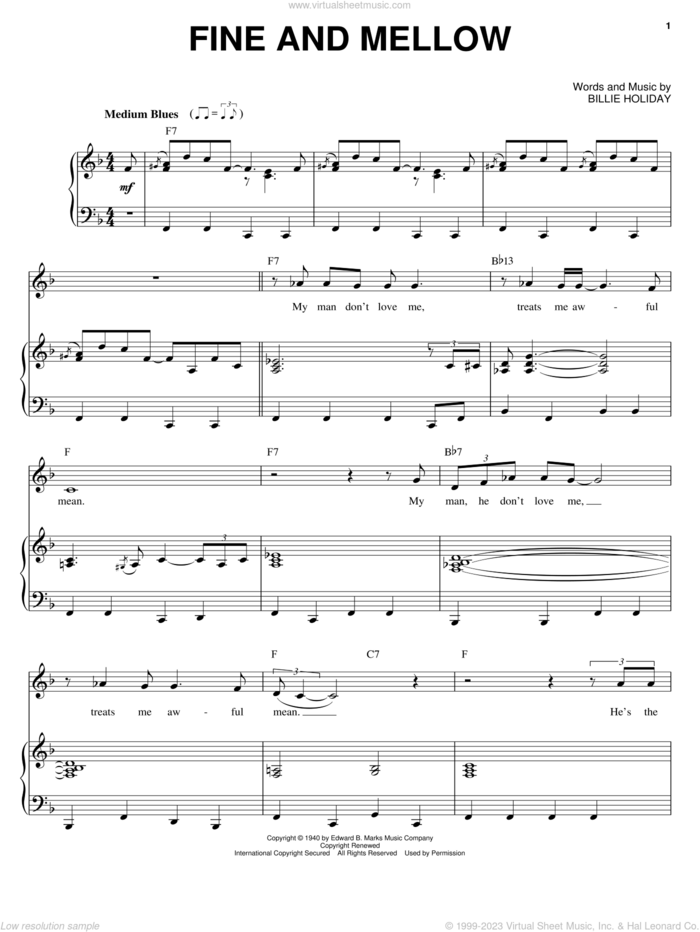 Fine And Mellow sheet music for voice and piano by Billie Holiday, intermediate skill level