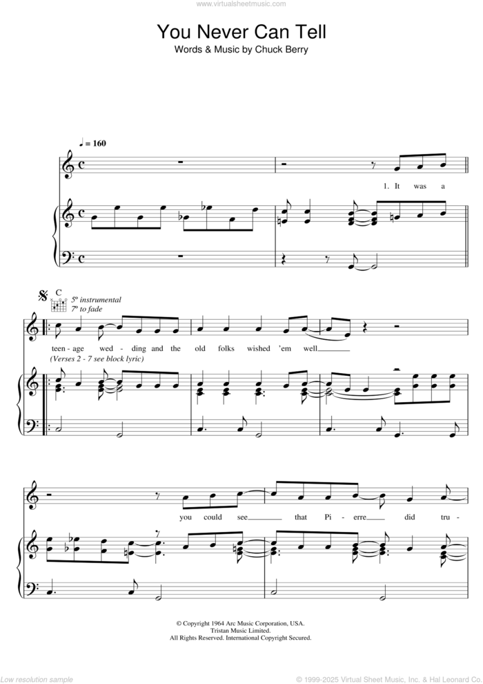 You Never Can Tell (from Pulp Fiction) sheet music for voice, piano or guitar by Chuck Berry, intermediate skill level