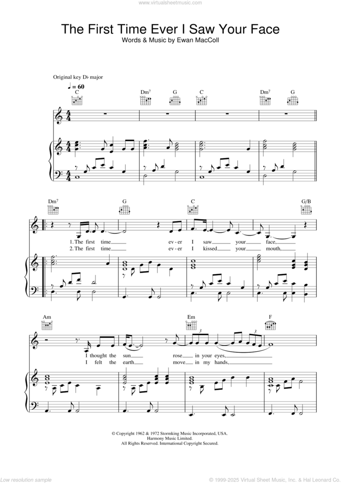 The First Time Ever I Saw Your Face sheet music for voice, piano or guitar by Leona Lewis and Ewan MacColl, intermediate skill level