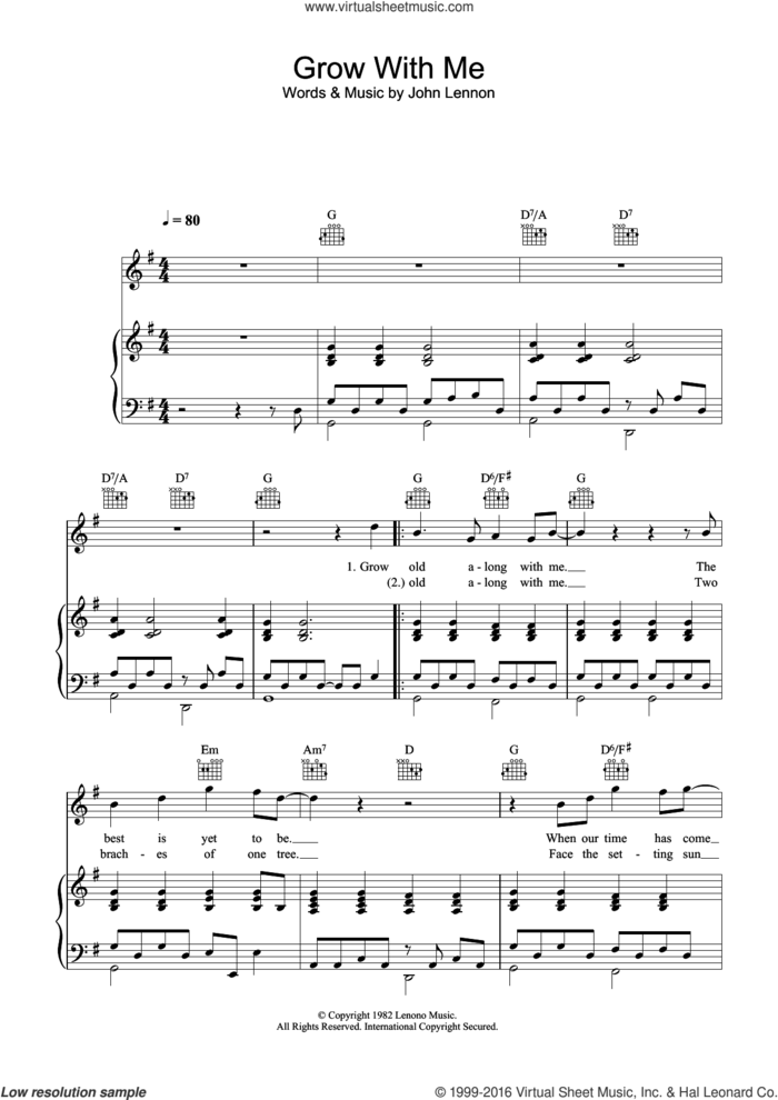 Grow Old With Me sheet music for voice, piano or guitar by John Lennon, intermediate skill level