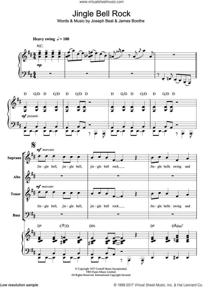 Jingle Bell Rock (arr. Berty Rice) sheet music for choir (SATB: soprano, alto, tenor, bass) by Chubby Checker, Berty Rice, James Boothe and Joe Beal, intermediate skill level