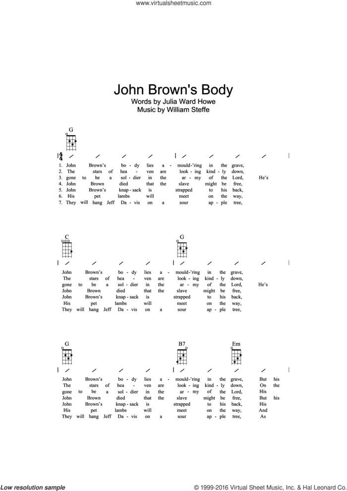 John Brown's Body sheet music for ukulele (chords) by William Steffe, Miscellaneous and Julia Ward Howe, intermediate skill level