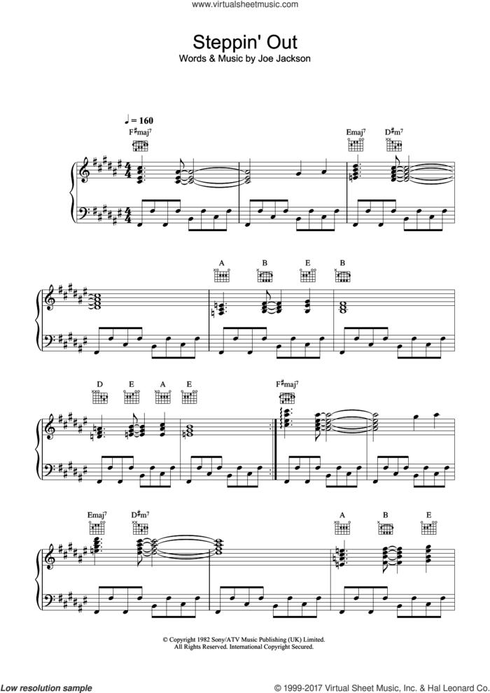 Steppin' Out sheet music for voice, piano or guitar by Joe Jackson, intermediate skill level