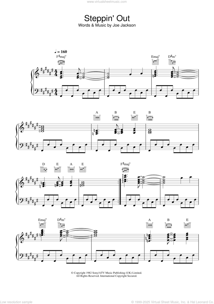 Steppin' Out sheet music for voice, piano or guitar by Joe Jackson, intermediate skill level